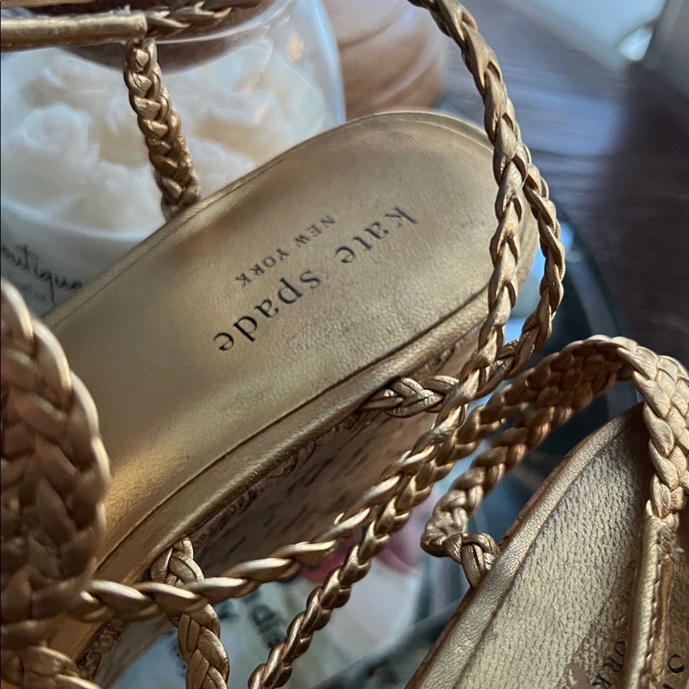 🛑 1 hour. Like New, Kate Spade, 8.5, Braided Gold Wedges (worn once for an hour) - Picture 5 of 5